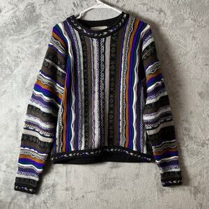 Vintage Chunky Knit 3D Pattern Sweater Size Small Brown 100% Cotton Grandpacore